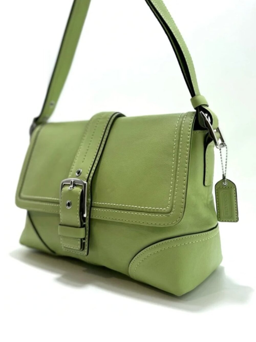 920 Coach Hampton Buckle Flap Crossbody Bag Pistachio Silver F11196 RARE - Picture 5 of 15